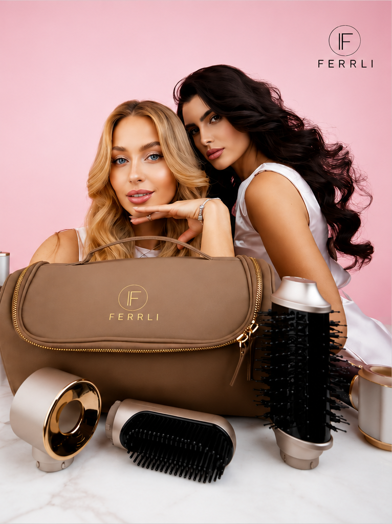 Ferrli campaign with two women and hair styling tools